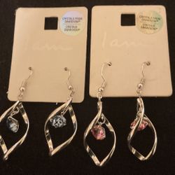 SilverTone Dangling Earrings With Pink  And Blue Swarovski Crystals …by I AM