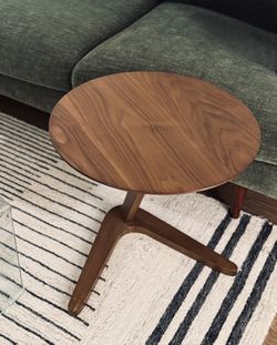 Walnut Side Table — Mid-Century Tripod Design