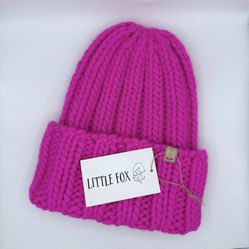Handmade Chunky Beanie — Puffy Knit Hat, Cozy & Warm (Pink)