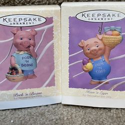 2 Pork 'n Beans Hallmark Keepsake Ornament 1996 Easter Collection Spring Decor
