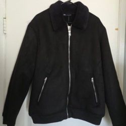 Men's Jacket Zara Vegan Leather Suede Jacket Sherpa Black XL