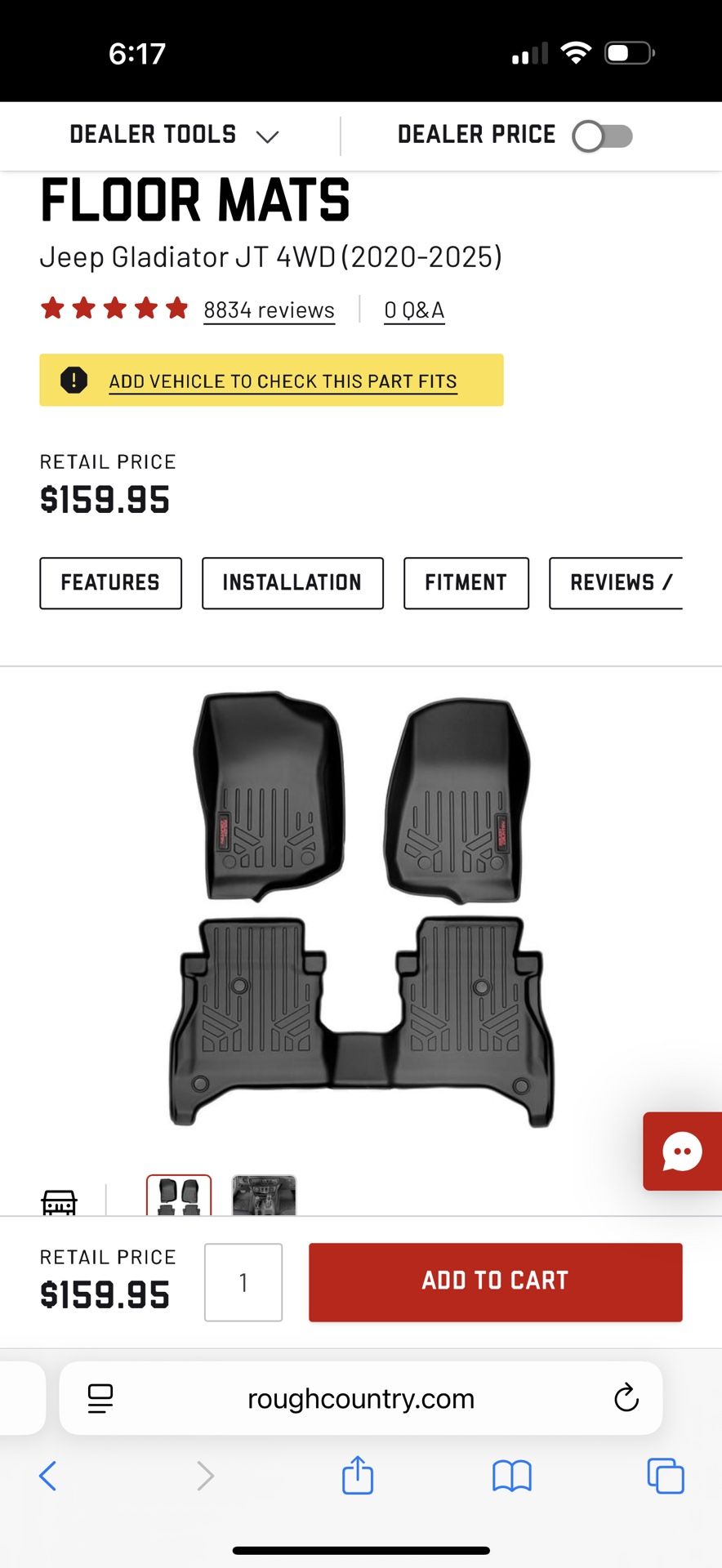 Rough Country Floor Mats Jeep Gladiator JT 4WD (2020-2025)