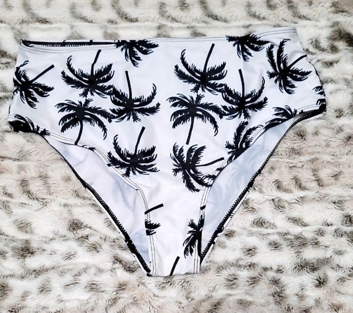 NEW High Waist Black and White Palm Tree Bikini Bottom