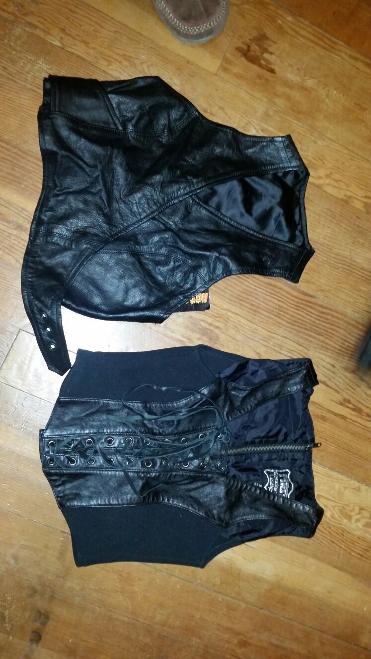 2 women's leather biker vests xs s