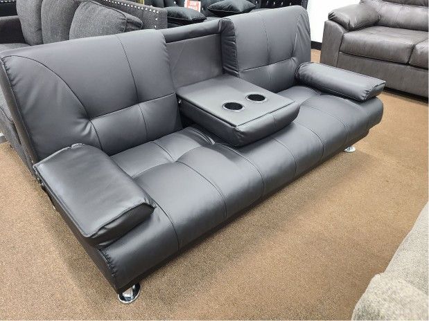 Black Faux Leather Sofa Bed Special