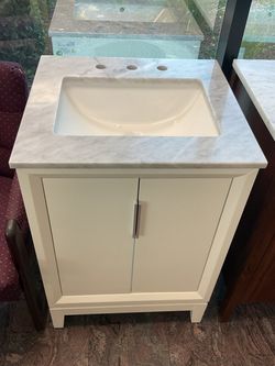 24” White Solid Wood Bathroom Vanity with Marble Top (V1220)