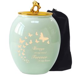 LINES ARTE Medium Urns For Human Ashes, 6.7x5.2Inch Ceramic Medium Size Butterfly Decorative Cremation Urns For Ashes Adult Female/Mom/Women