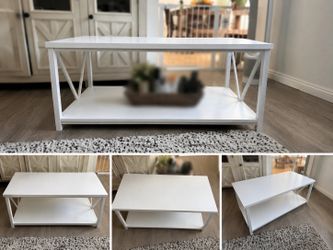 Modern White Coffee Table with Storage Shelf