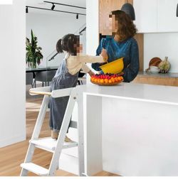 ❤️‍🔥 #R3 Foldable Kitchen Step Stool, 3 Adjustable Heights, Standing Helper Tower for Kitchen Counter & Sink, White, $35