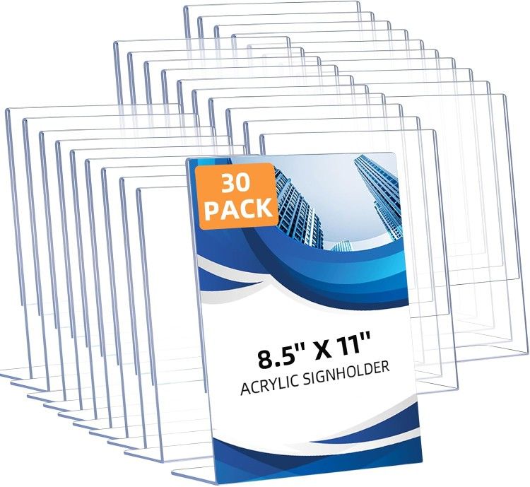 NEW - Acrylic Sign Holder 8.5 x 11 Clear Display Stand - 30 Pack