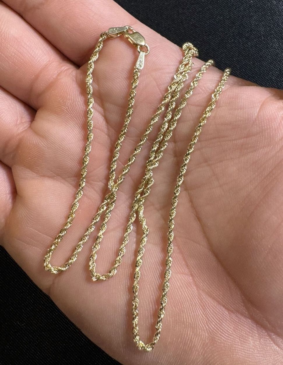 Real 10k Gold Necklace Rope Chain 20” 1.5mmOro 10 Kt