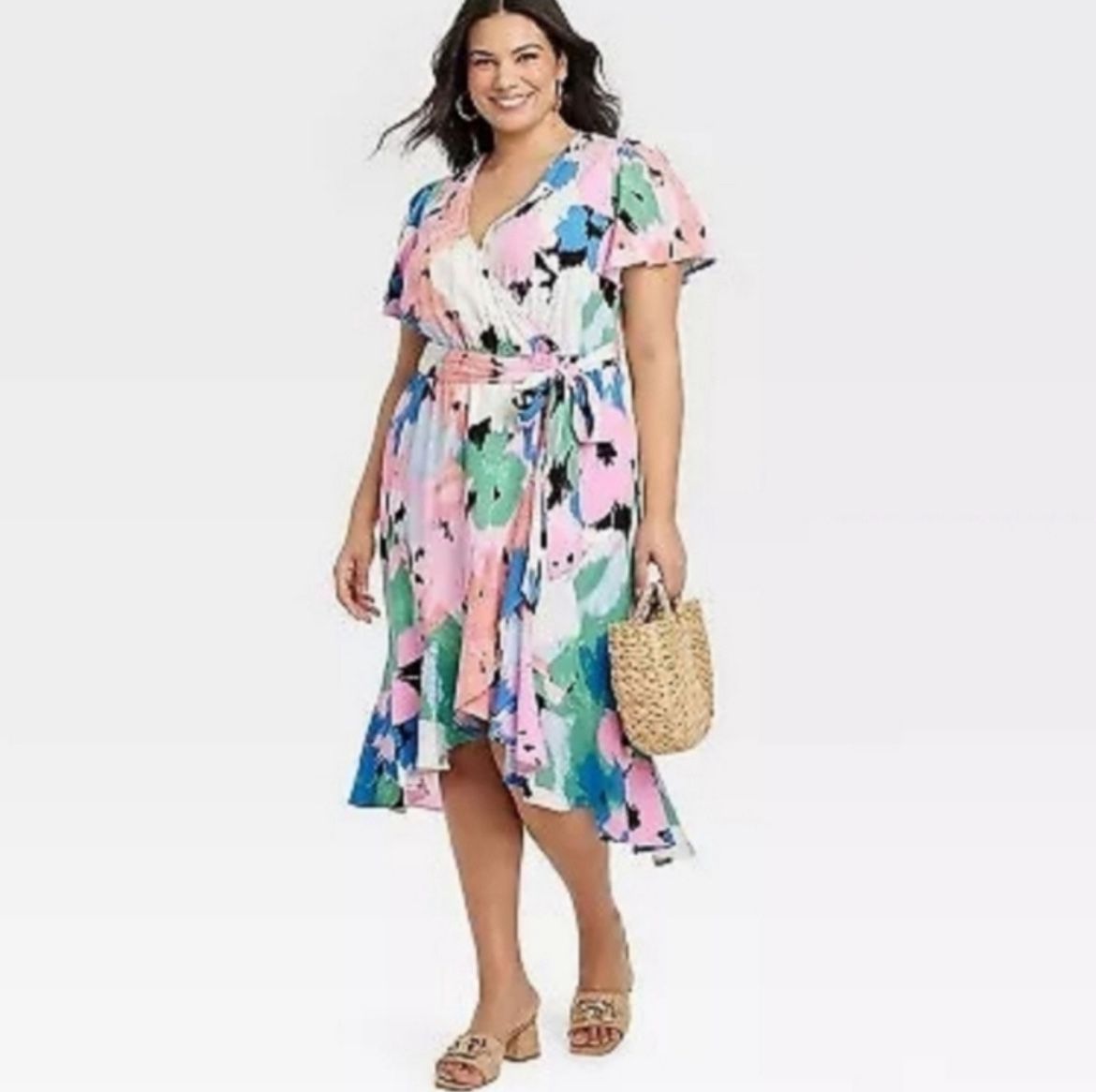 AVA & VIV Flutter Short Sleeve Midi Wrap Dress Size 1X
