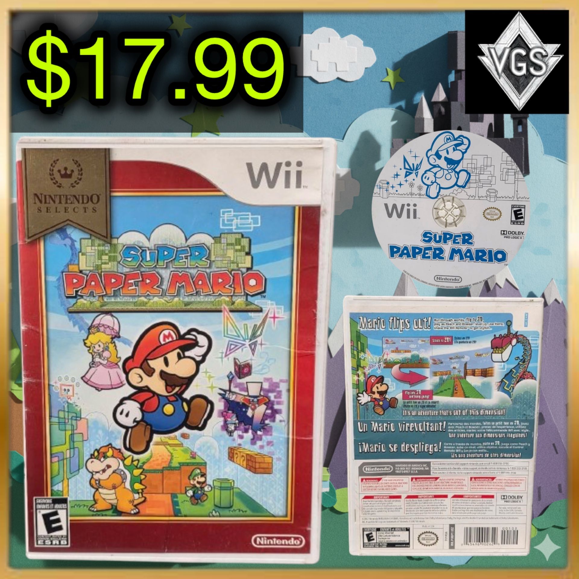 *CLASSIC* Super Paper Mario (Nintendo Wii, 2007) — Nintendo Selects Edition