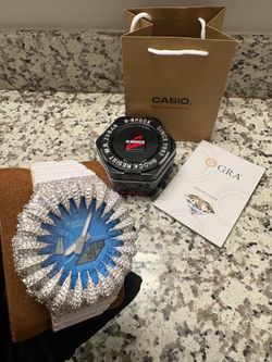 blue and white g shock bussdown