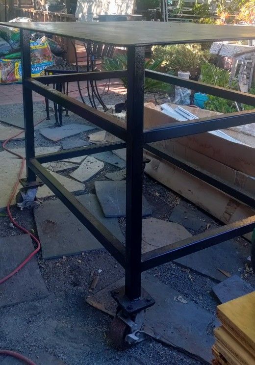 Metal Work Table on Wheels
