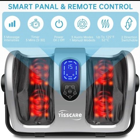 TISSCARE Shiatsu Massage Foot Massager Machine - Improves Blood Flow Circulation, Deep Kneading & Tissue with Heat/Remote, Neuropathy, Plantar Fasciit