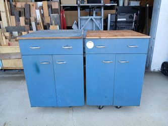 2pc Vintage Metal Cabinets with 3 Pullout Drawers USA Made 2 Feet Wide x 2 Feet Deep x 31" Tall