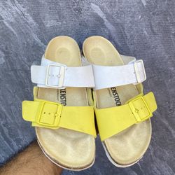 Birkenstock Arizona Split White/Lime Sour Birko Flor Reg 