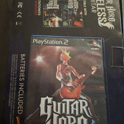 Guitar Hero Wireless White Guitar w/ Box  For PS 2  NO DONGLE