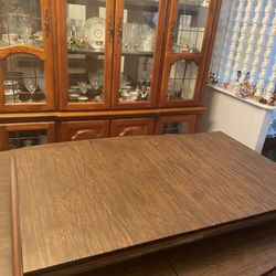 Dining Room Set (Walnut) with China Cabinet, Buffet, Table, Leaf & 6 Chairs