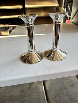 Lunt Silversmiths 7 Inch Doric Silverplate Candlesticks Set