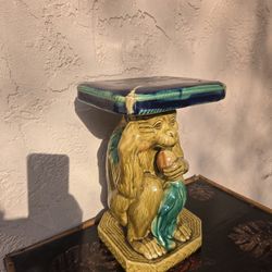 Vintage Majolica style palm beach schic monkey plant stand table decoration porcelain figurine