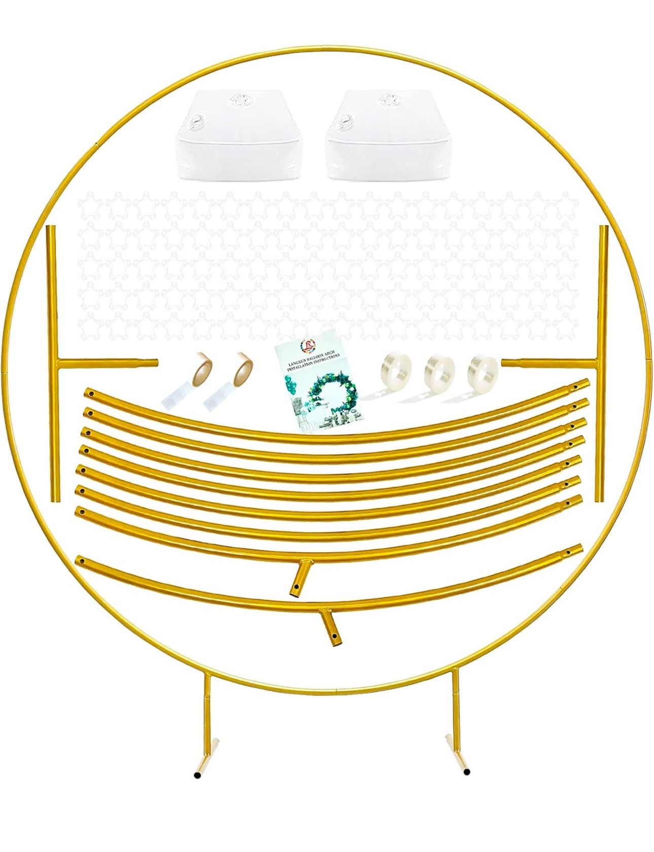 7.2ft Gold Metal Round Balloon Arch kit, Backdrop Circle Stand