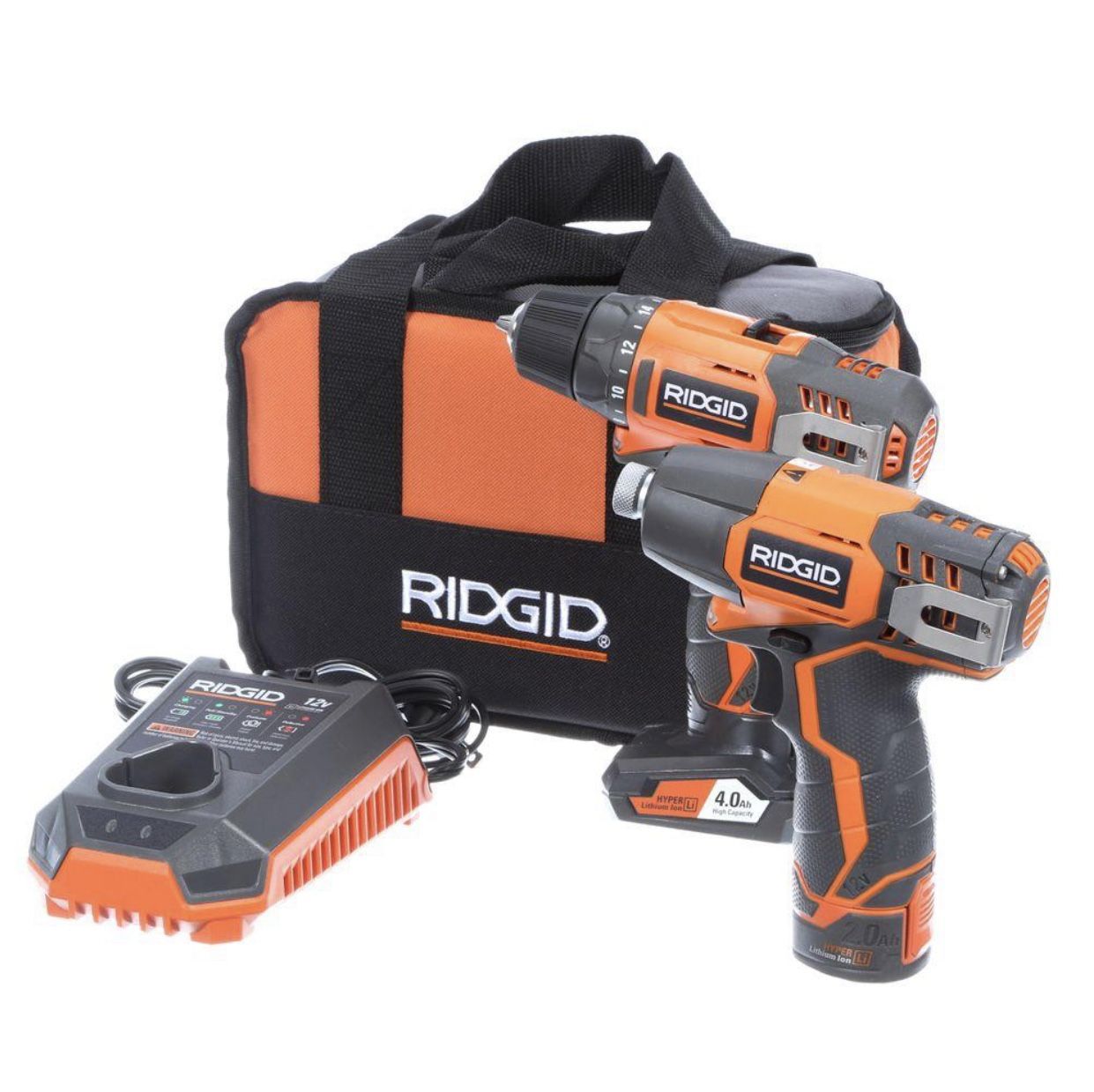 RIDGID 12-Volt Lithium-Ion Cordless Drill/Driver and Impact Driver Combo Kit with (1) 4ah Battery, Charger and Bag