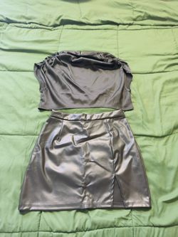 Metallic Two-Piece Crop Top and Mini Skirt Set
