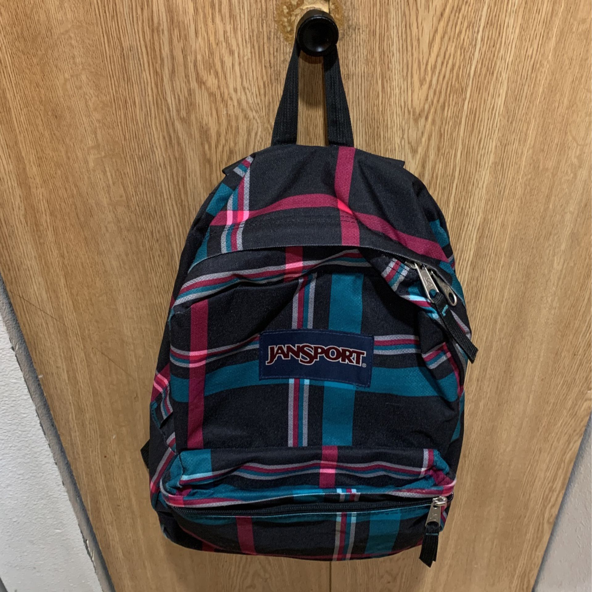 JanSport Plaid Checkered Backpack- Pink, Turquoise, White
