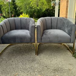 New Gray Velvet Armchair Set Of 2