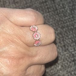 NEW Pandora Pink Daisy Flower Trio Ring 14k rose gold plating