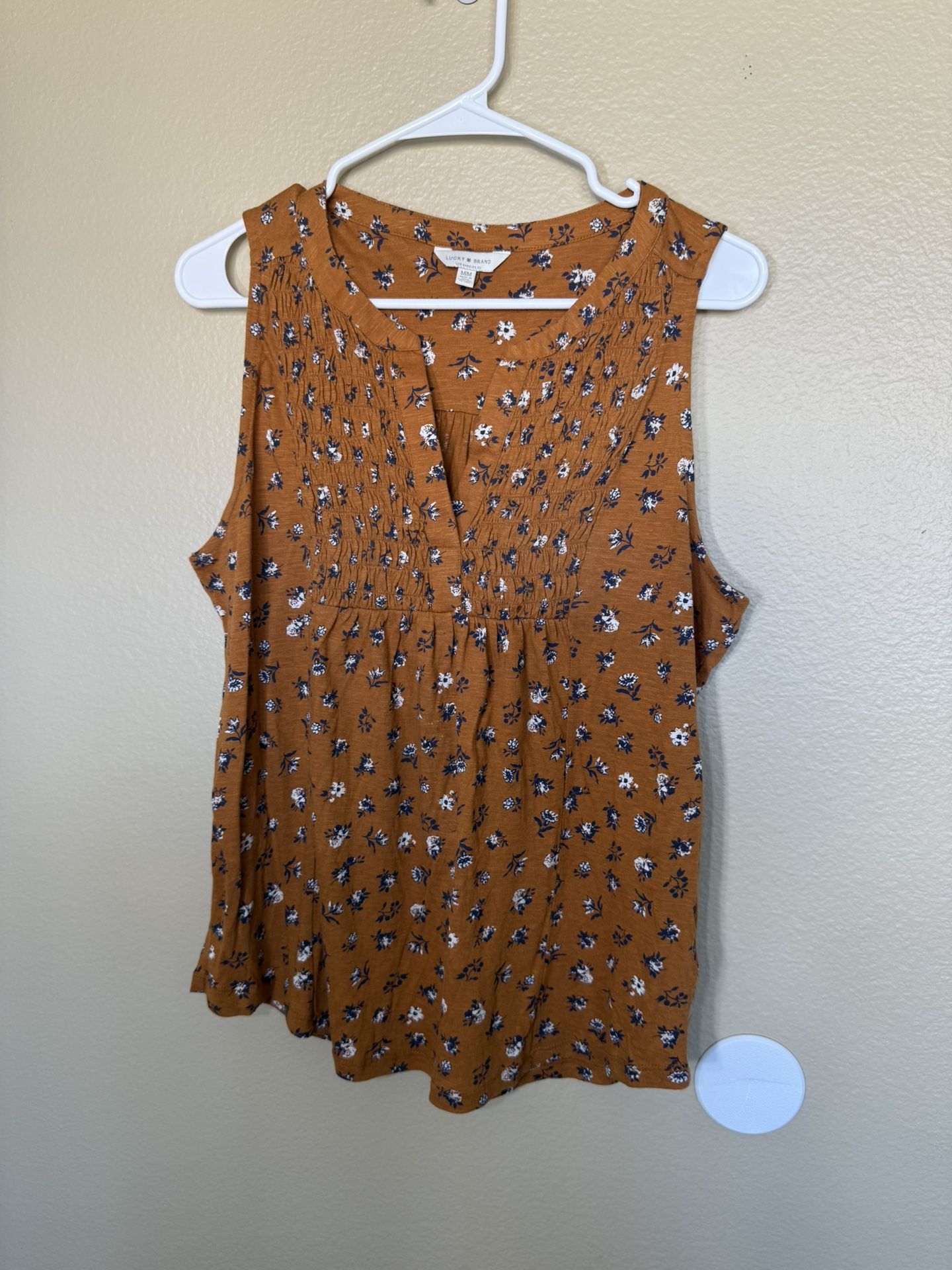 Lucky Brand Top Mustard/brown Floral Tunic Tank Top Size Medium