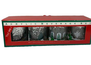 Vintage 1992 Leahy Designs Acrylic Glitter Christmas Tumblers Set of 4 12 oz