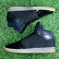 Size 12 Men’s Air Jordan 1 Gamma Blue TXT Mid Black Patent 616369-089 Nike Retro Sneakers USED