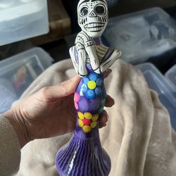 Hand painted Day of the Dead ceramic skeleton decor