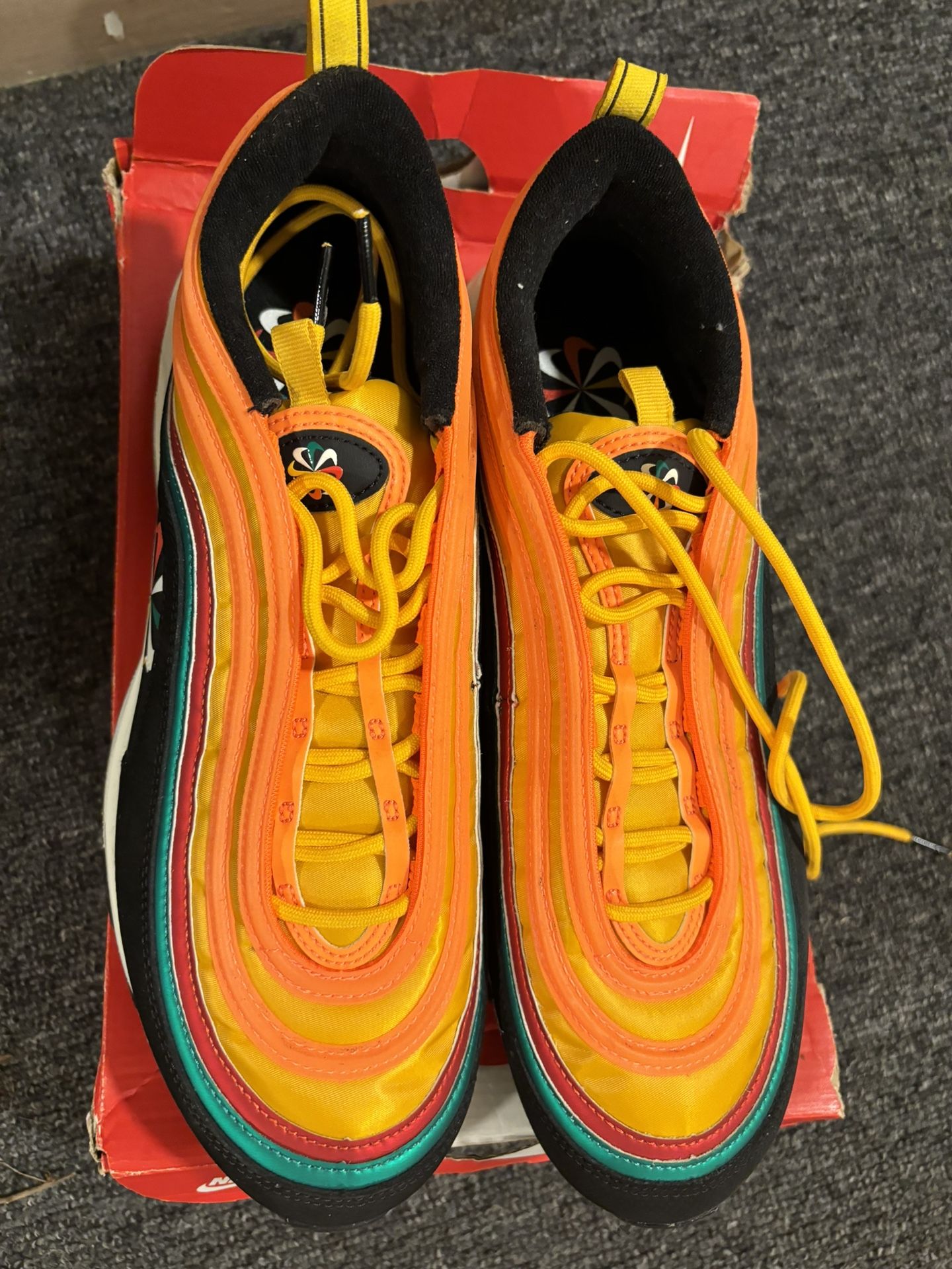 Nike Air Max 97 Sunburst Orange Pinwheel Logo 