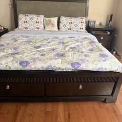 ing Bedroom Set (Bed,Dresser,Mirror,Side Table)with Storage Drawers and Ikea Foam King Mattress
