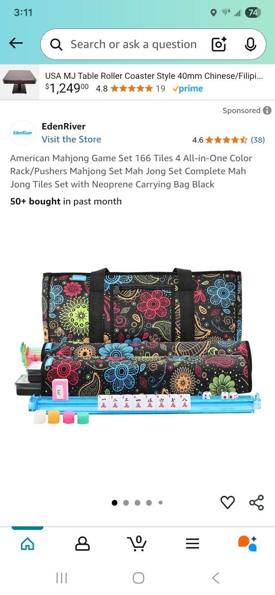 American Mahjong Game Set 166 Tiles 4 All-in-One Color Rack/Pushers Mahjong Set Mah Jong Set Complete Mah Jong Tiles Set with Neoprene Carrying Bag Bl