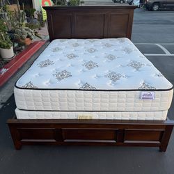 Queen Size Wooden Bed Frame with Mattress and Box Spring Very Clean and Excellent Condition 