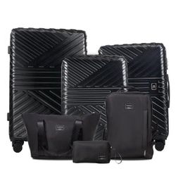 6 Piece Hardshell Luggage Set Lightweight Suitcase with TSA Lock and Spinner Wheels with Backpack