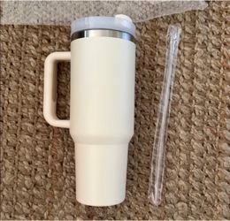 New New White Cream  large water coffee Travel Mug with Straw Stanley knock off