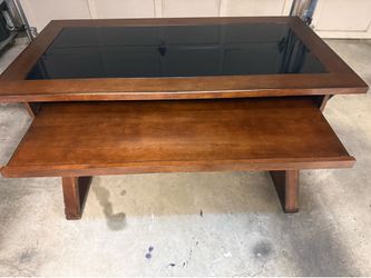 Desk & Printer Stand - Whalen Furniture Wood & Black Glass Home Office Set