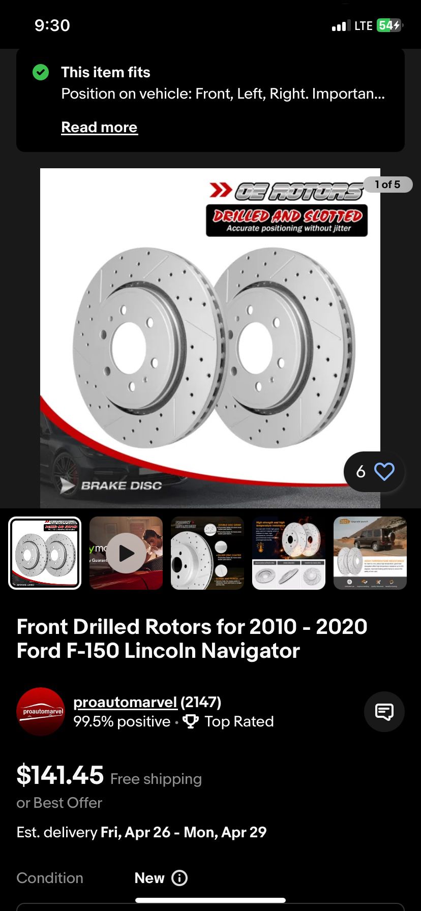 Drilled Slotted Rotors Ford/lincoln
