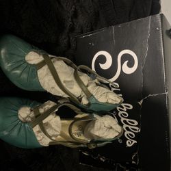 Teal Leather Mary Jane Heels 