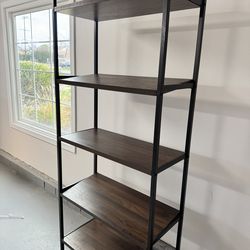 5-Shelf Bookcase - Dark Wood with Black Trim