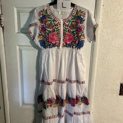 Brand New Embroidery Punto De Cruz Mexican Dress 