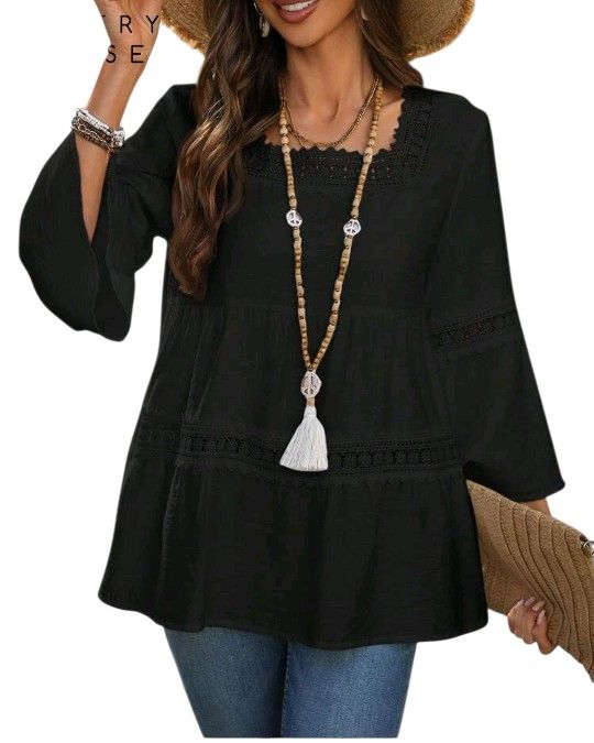 Women's New Black Bohemian Style Top