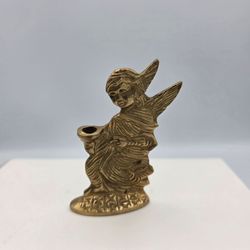 Vintage Brass Metal Mini Candle Holder Winged Angel  Gold Tone 3" x 2" MCM