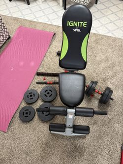 Weight Bench, Plates And Mat